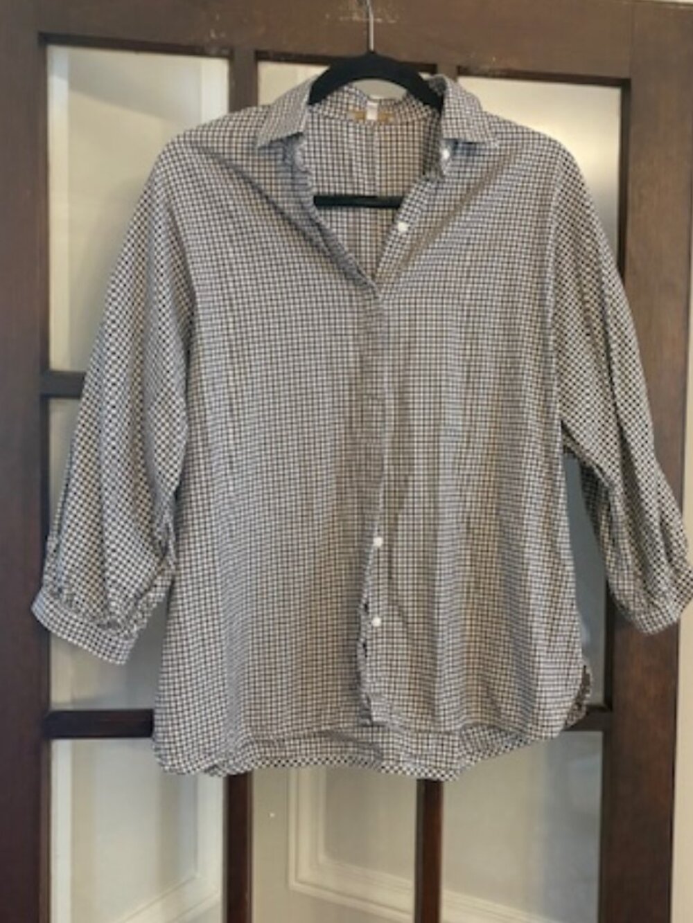 Ann Mashburn Brown Gingham Button Down Shirt, Size Medium